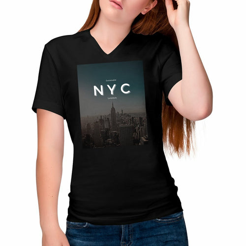 Eco - friendly 100% Premium Organic Cotton Women's V - neck Sustainable T-Shirt - NYC - Soil and Body