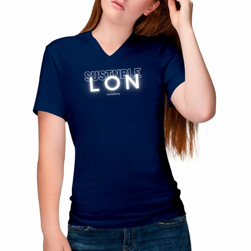 Eco - friendly 100% Premium Organic Cotton Women's V - neck Sustainable T-Shirt - SUSTNBLE LON - Soil and Body