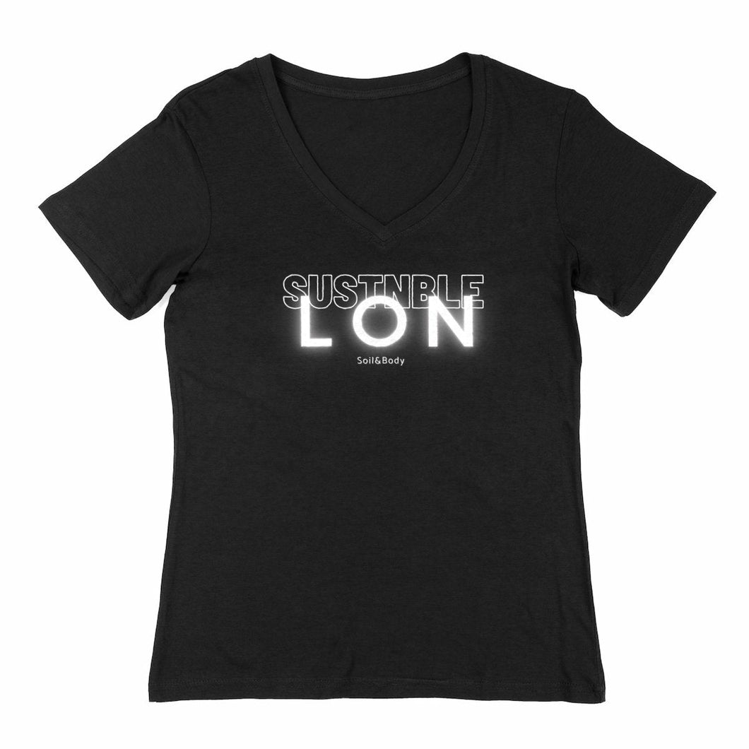 Eco - friendly 100% Premium Organic Cotton Women's V - neck Sustainable T-Shirt - SUSTNBLE LON - Soil and Body